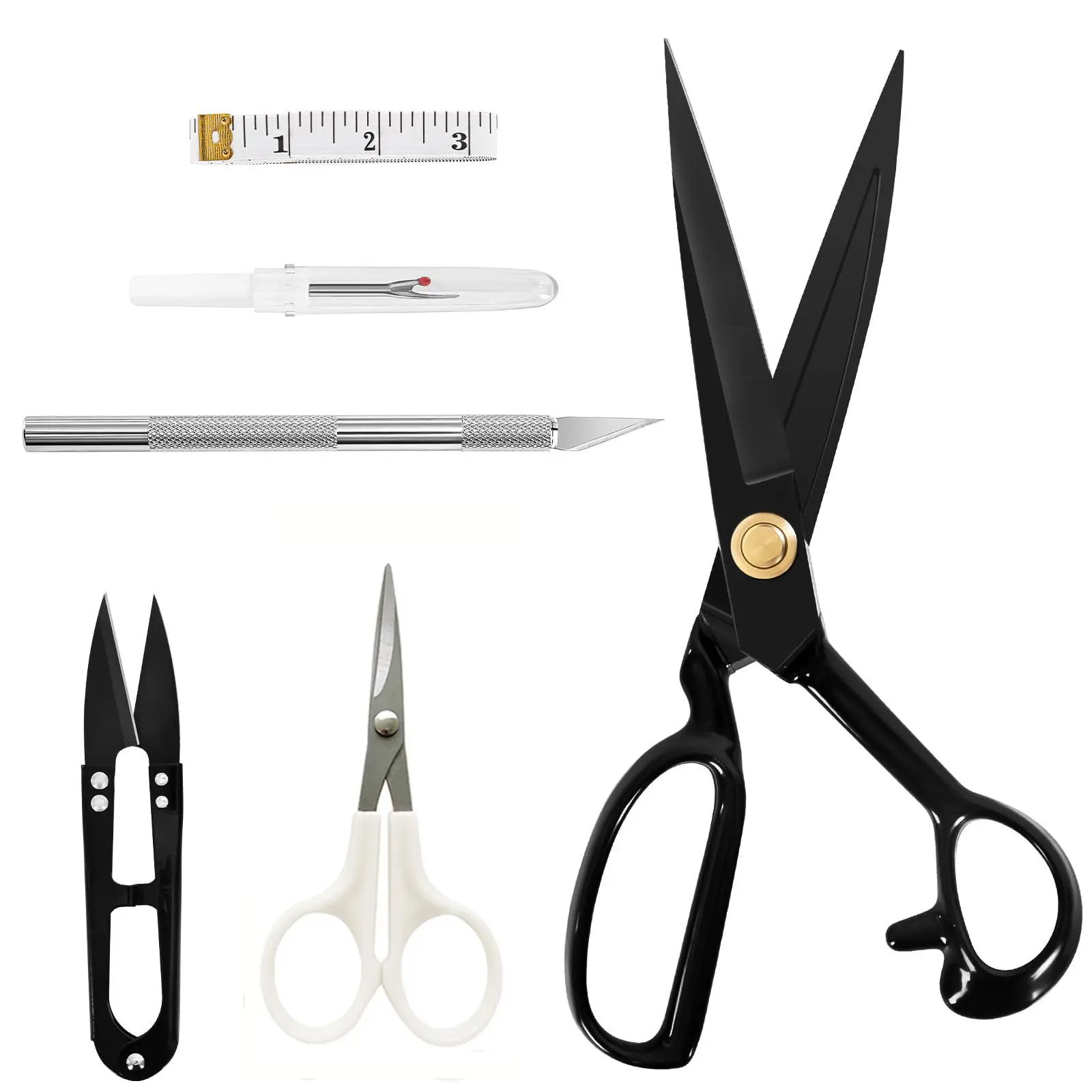 High Carbon Professional Fabric Scissors - 9in/10in Heavy Duty Sewing Shears with Measuring Tape, Clean Cut for Leather Crafts, Home Improvement Use, Practical Gift Idea