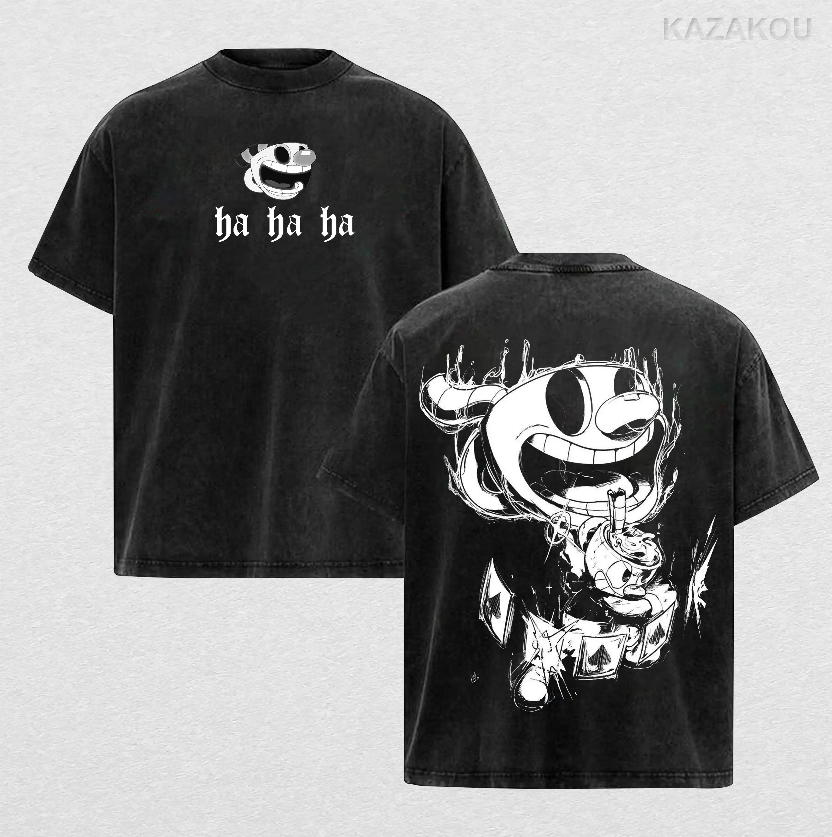 Cuphead Inspired Game Collection Graphic Tee Oversized Regular Shirt Washed Cotton T Shirt Vintage Cartoon Style Art Top Casual Streetwear for Retro Game Fans Daily Wear Design