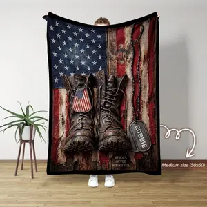Personalized Military Blanket, Custom Name Flag Throw for Him Her, Veteran Gift, Patriotic Hero Keepsake, Custom Soft Fleece Blanket