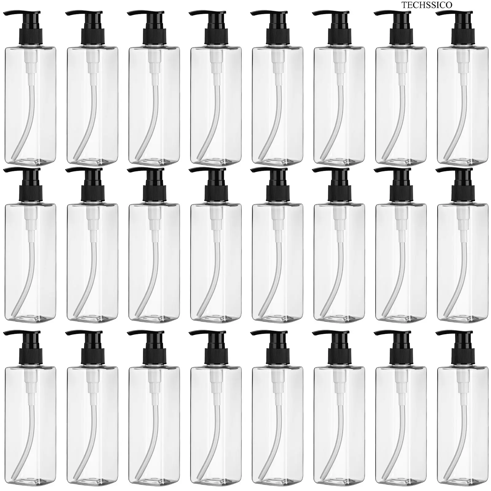 TECHSSICO 24 Pcs Soap Dispensers Plastic Pump Bottles 8.5 oz Refillable Dishwashing Liquid Dispenser with Pump Leakproof Empty Lotion Shampoo Bottles Containers (Clear)