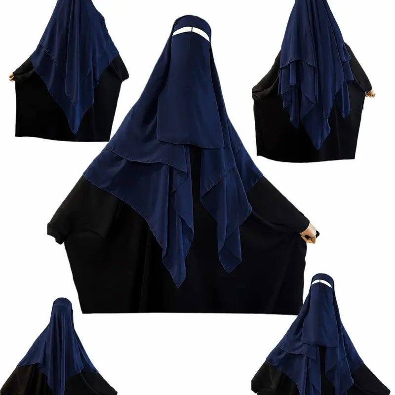 Navy blue three layers nose string niqab