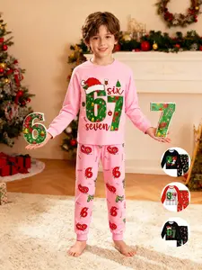 #67 Graphic Christmas Kids Pajamas Set for Boys & Girls, Six Seven Christmas Hat Design for Youth, Soft Comfortable Fabric, Perfect Holiday Christmas Gift, for 3-14 Years Old
