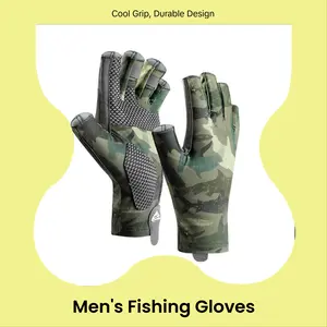 Fishing gloves for men, outdoor ice silk gloves, sun protection, fingerless, high elasticity, non-slip, cycling half-finger gloves fishing equipment, antislip gloves, cool gifts for men,fishing tackle shop