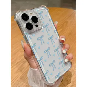 1pc Clear Fashion Thicken Four Corner Anti-Fall Bow Print Phone Protective Case, Compatible With IPhone 11 12 13 14, 11 Pro Max, 12 Pro Max, 13 Pro Max, 14 Pro Max, XR, 15, 15 PRO, 15 PRO MAX, Galaxy A05/A15/A25/A35/A53/A54/A Compatible with Galaxy A56 5G