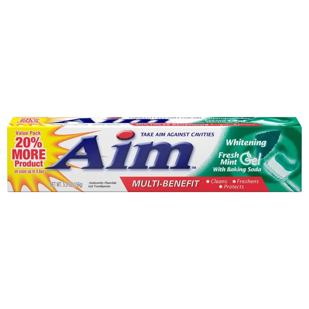 Aim Fresh Mint Gel Toothpaste with Baking Soda - 3.5 oz Daily Oral Multi-Function Whitening Formula for Cleansing, Freshening, Cavity Guard Protection