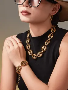 Women's Stainless Steel Coffee Bean Necklace Bracelet Set, Geometric Pattern Design, Street Style Jewelry Accessory, Jewelry Sets