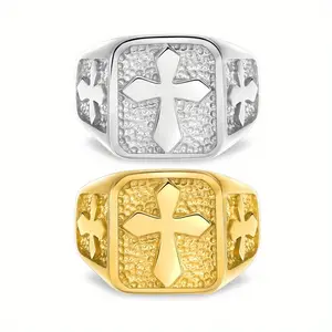 Simple Hip Hop Cross Pattern Stainless Steel Men's Ring, Daily Party, Fashionable Matching Jewelry