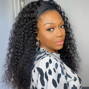 Bling Hair Kinky Curly Headband Wig Human Hair Curly Wigs Real Human Hair Glueless Ready and Go Beginner Friendly 180% Density Elastic Drawstring Headband Wigs for Women summerwins
