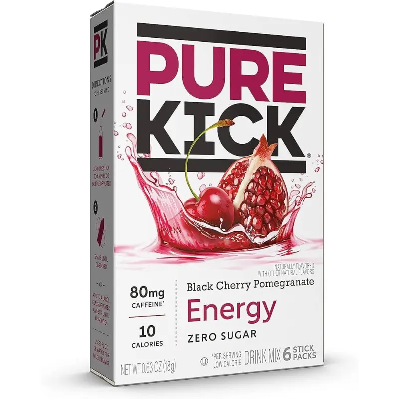 12x Pure Kick Energy Black Cherry Pomegranate Drink Mix Nectar Juice Refreshment Thirst Quencher Beverage 6ct