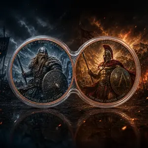Viking vs Spartan Infinity Pair – 2 x 1 oz Colorized Copper (New in Infinity Capsule)