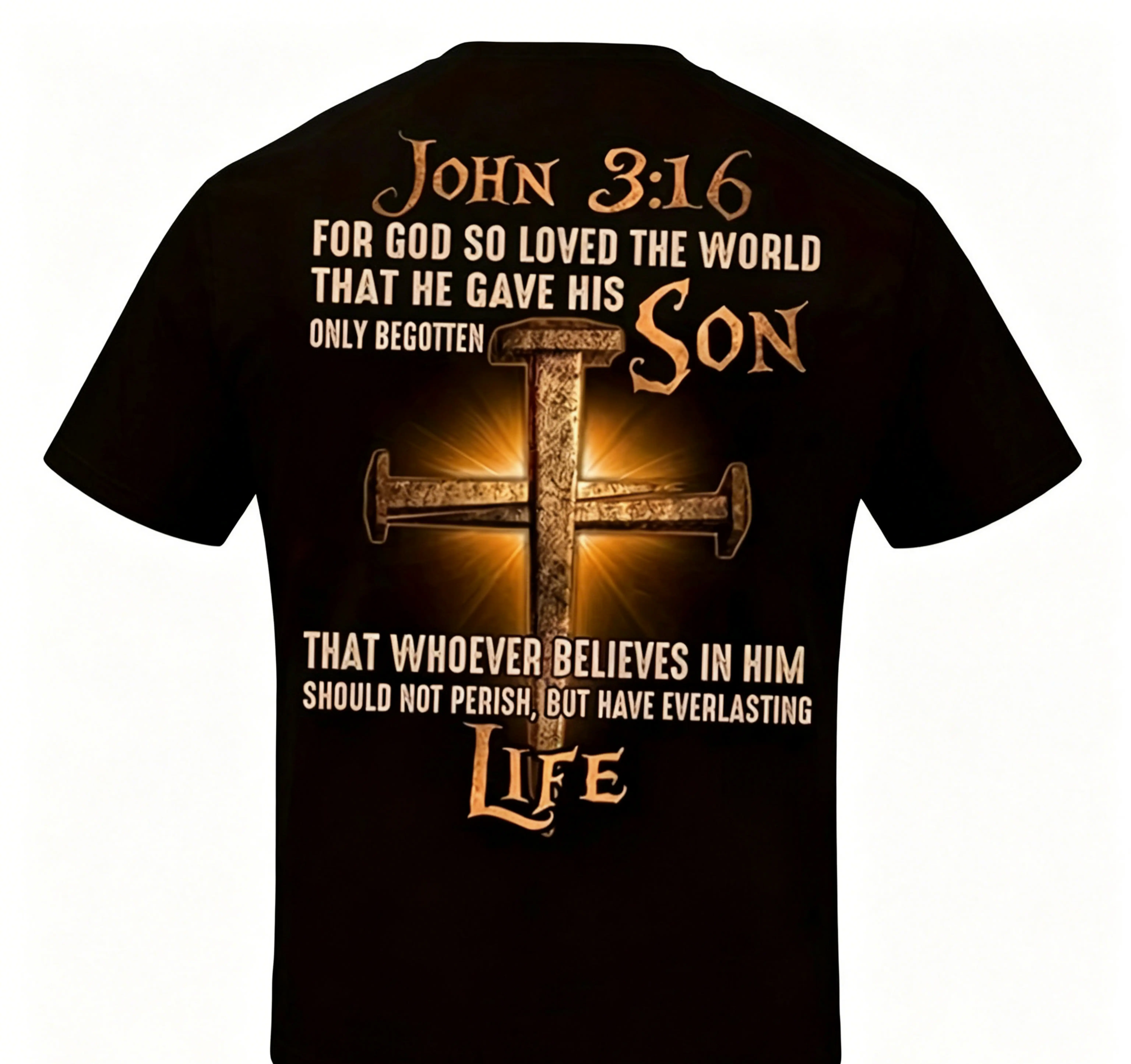 Men's Christian Graphic Sports Top - Premium Cotton Menswear Male Streetwear T-Shirt with John 3:16 Cross Print, Religious Faith Gift, S-5XL Inclusive Sizes, Men's T Shirts