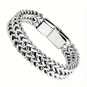 Stainless Steel Bracelet with Braided Square Chain & Magnetic Clasp - Perfect Father's Day Gift