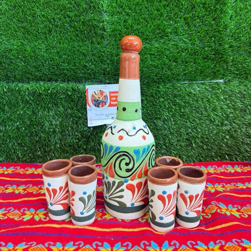 Tequilera Bottle Larga Shots of Engove Marrón Verde Lima Only Set.
