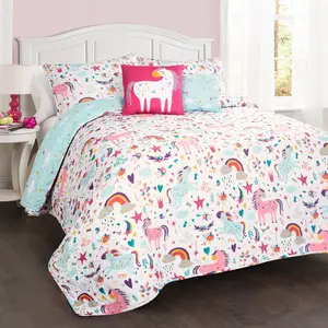 Lush Decor Unicorn Heart Quilt Set - Soft Plush Quilt with Unique Design, Ideal for Cuddling and Comfort