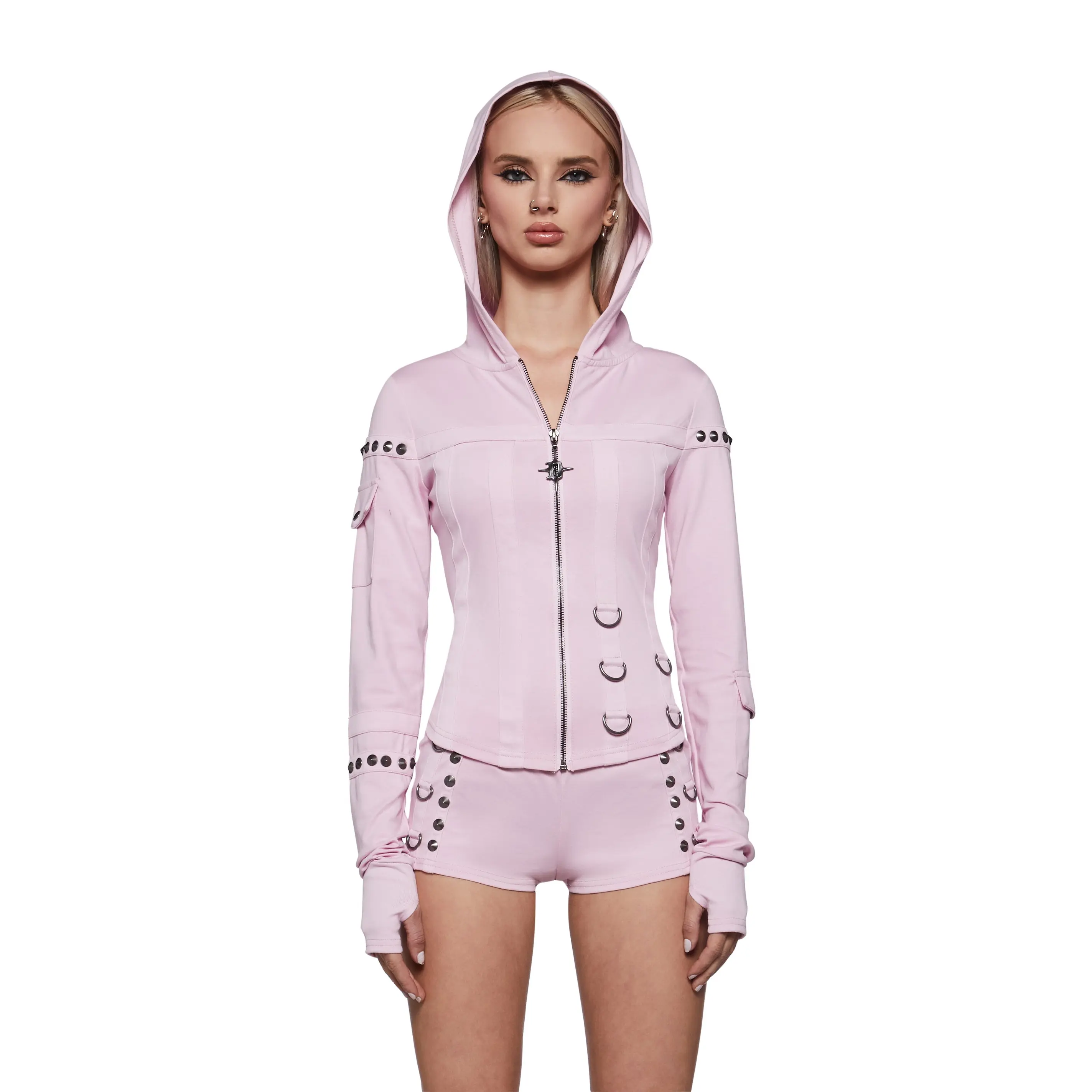 Ego Fitted Corset Sweater With Hardware - Pink