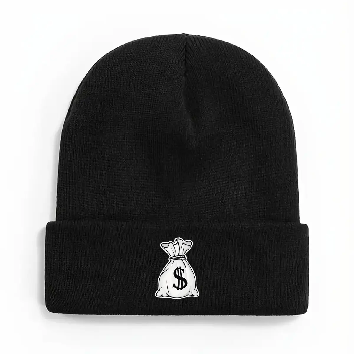 S&T Classic Women's Warm Winter Hat with Dollar Theme, Money Bag Print, Acrylic Knitted Cuff, Pom-Pom Hat for Men and Women, Thickened Knitted Unisex Hat