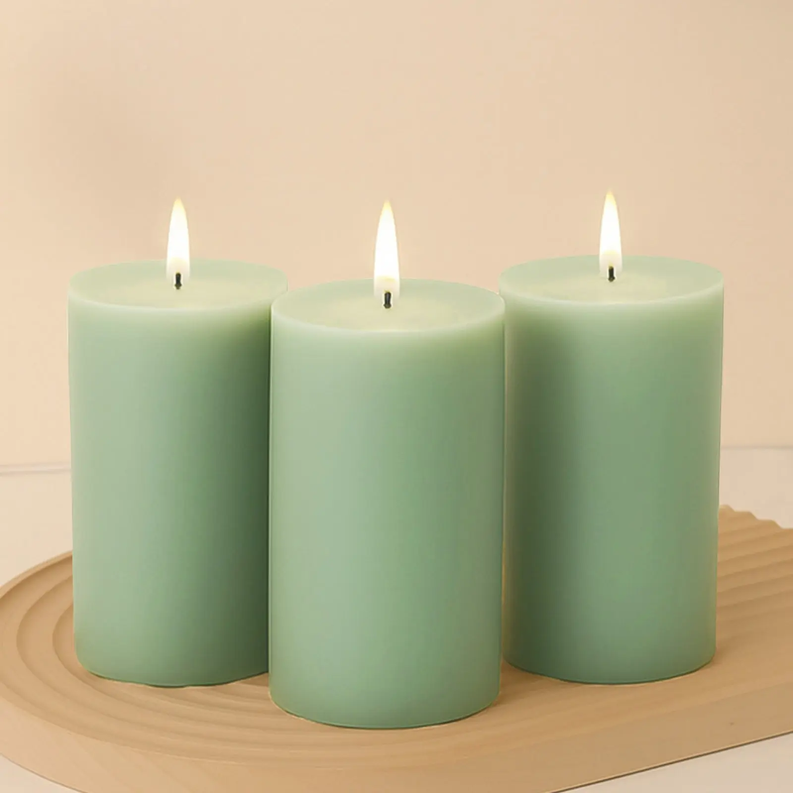 6-Pack Unscented Dripless Pillar Candles – 3"x6" Sage Green Paraffin Wax with Smokeless Cotton Wicks, Clean & Long-Lasting 60-Hour Burn