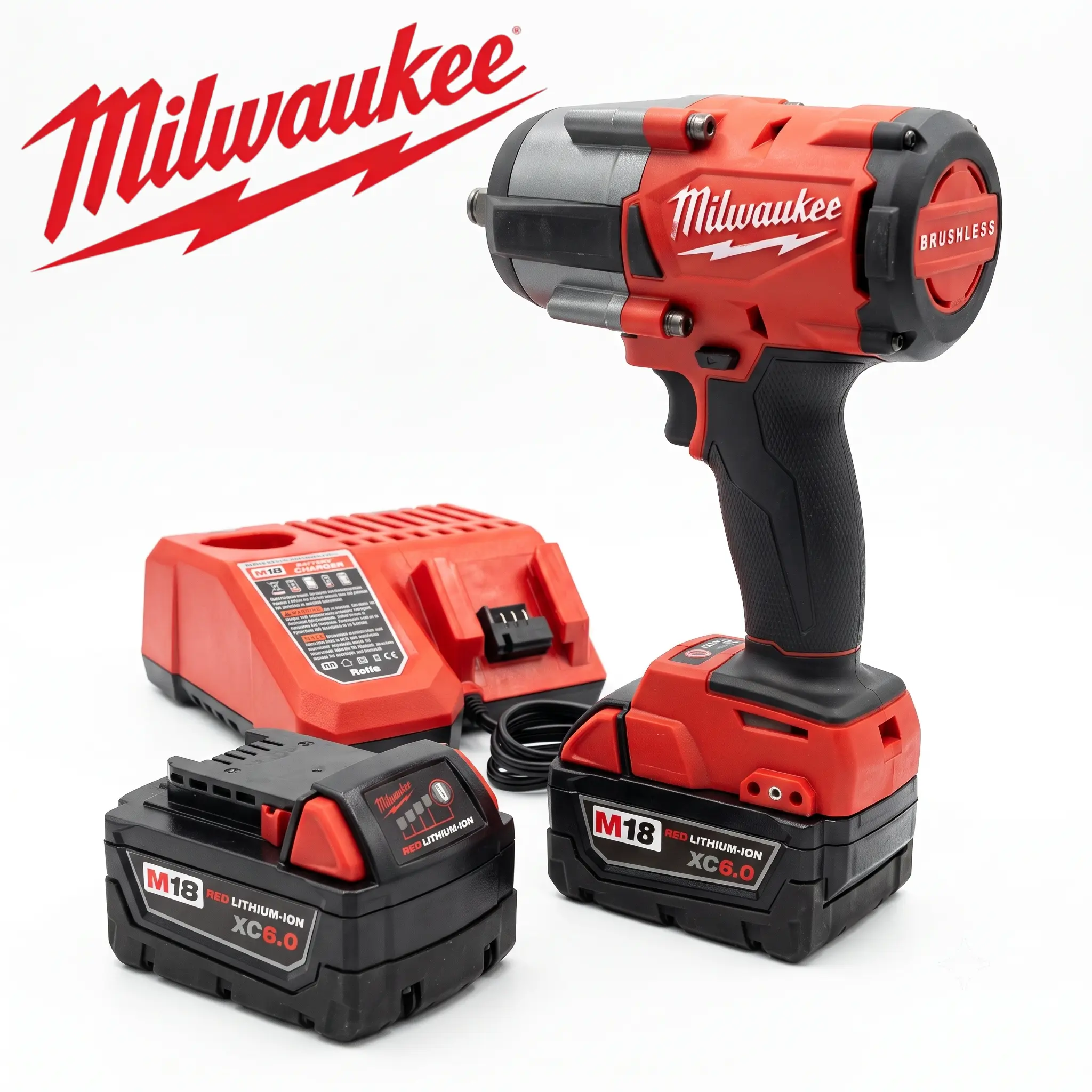 Milwaukee 1000N Cordless Impact Wrench, 1/2 Inch Square Drive, With Battery & Charger, Heavy Duty For Auto Tire Removal, Mechanical Maintenance And Construction Bolting Work rpm speed hex torque compact body kit set pick