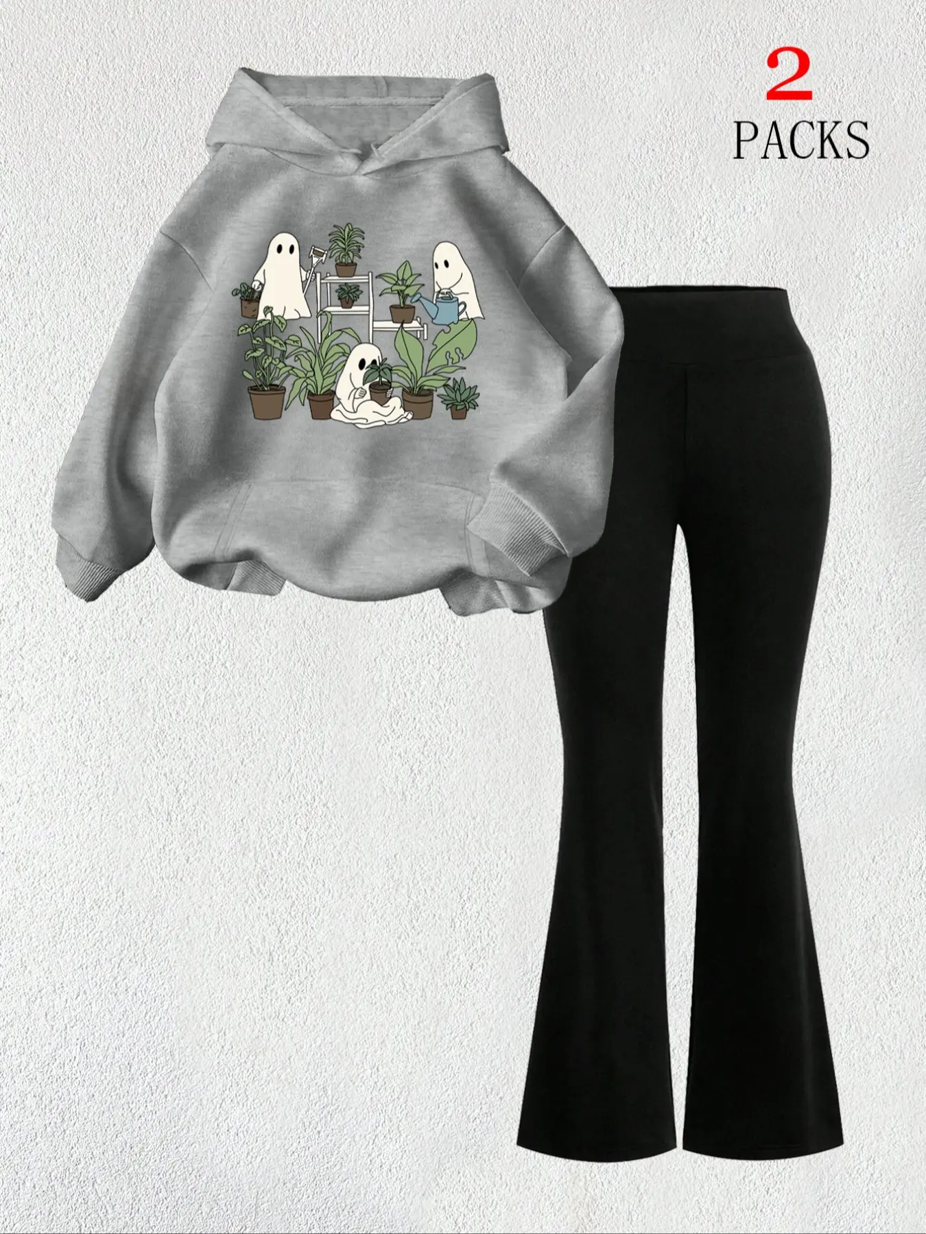 Women's Halloween Print Knit Sweatshirt & Slim-Fit Flared Pants Set, Casual Chic Warm for Fall Winter, Daily Wear Travel School Festivals