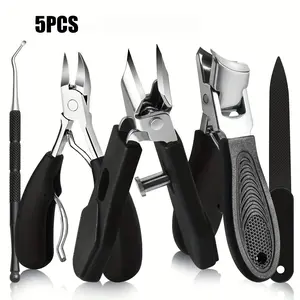 5pcs Stainless Steel Rust-Resistant Toenail Care Kit, Nail Supplies for Ingrown & Thick Toenails - Heavy-Duty Easy Trim Clippers Set with Nail File, Cuticle Nippers, Grooming Tools for Manicure & Pedicure (Home & Bathroom Gadgets),summervibes