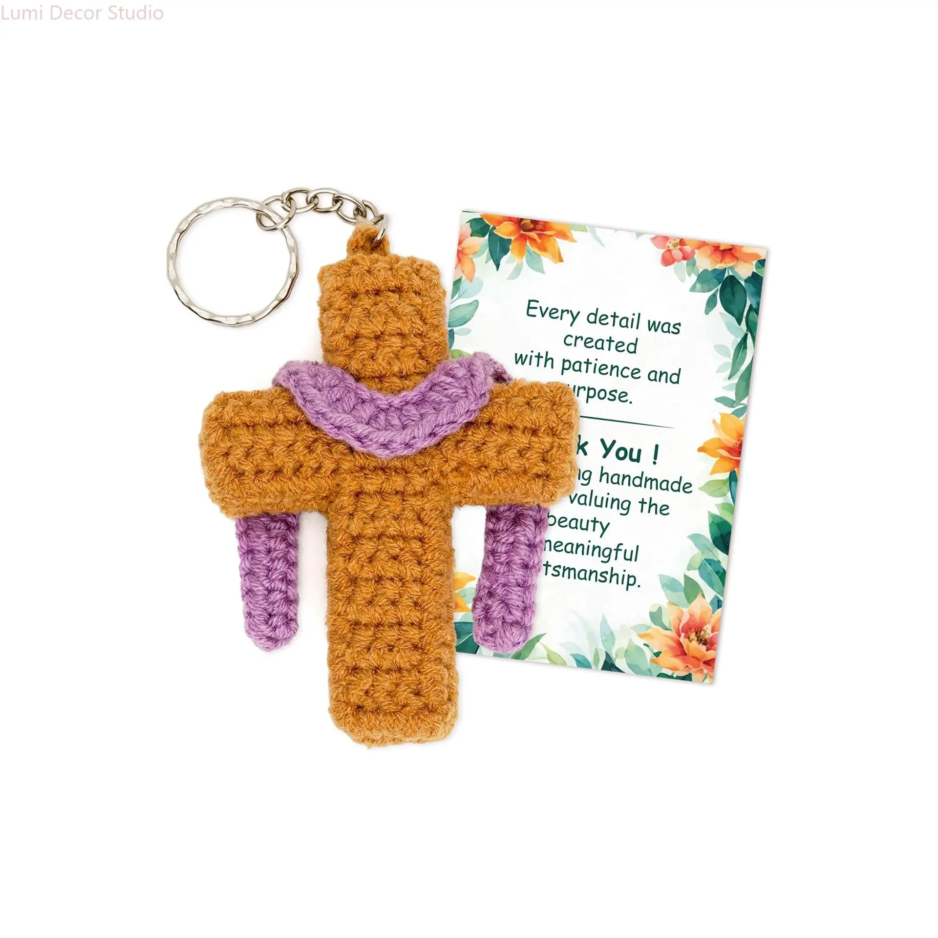 Handmade Craft Cross-Shape Keychain - Female-Focused Soft Yarn Crocheted Religious Symbol, Love-Themed Gift for Baptism-Easter Ceremonies, Spiritual Bag Charm