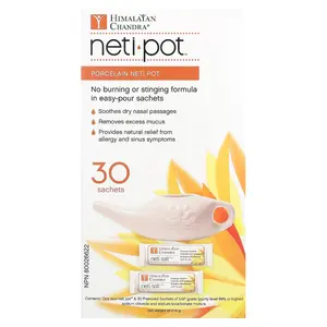 Himalayan Chandra Porcelain Neti Pot with Neti Salt Saches, 2.16 g | HSA/FSA Eligible