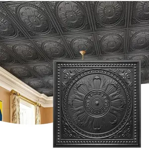 24"x24" PVC Ceiling Tiles, Black, 12 Pack, , , Covers 48 Sq.Ft., Baroque Decorative, DIY Easy Install,  for Home & Commercial Use