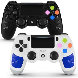 2 Pack ISHAKO Wireless Game Controller for PS4/PS3/PC/iOS/Android, With Double Vibration, Six Axis gyro, Touchpad, Built in speaker, Gamepad For PS4, PS413 Set