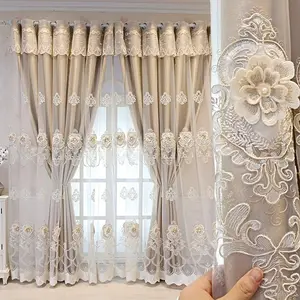 1PC Modern Nordic Embroidered Window Curtain, Double Layer Cloth and Sheer Fabric, Light Blocking for Living Room Bedroom Balcony Custom Made