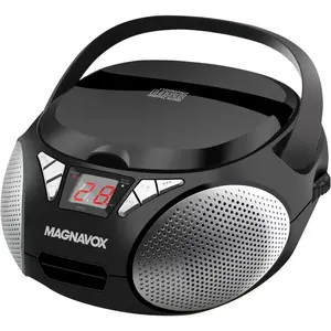 Portable Top Loading CD Boombox with AM/FM Stereo Radio in Black | CD-R/CD-RW Compatible | LED Display | AUX Input | Programmable CD Player | 1.6 watts of audio