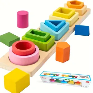 Wooden Toddler Toy Set, Colorful Geometric Shape Nesting Blocks, Educational Color & Shape Recognition Matching Toys, Shape Sorter, 5 Sets