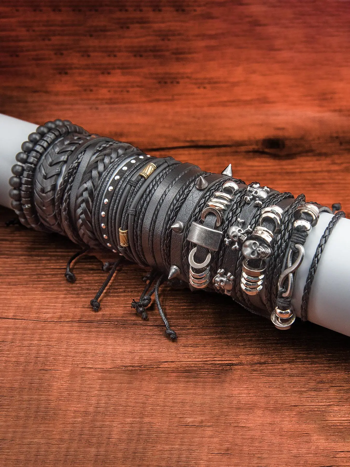Punk Style Layered Bracelets, Bracelet Bundle, 13pcs/set Fashion Beaded Bracelets & Drawstring Bracelets for Men & Women, Trendy All-match & Vintage Jewelry, Trendy Jewellery Accessories for Birthday Gift, Stackable Bracelet Set