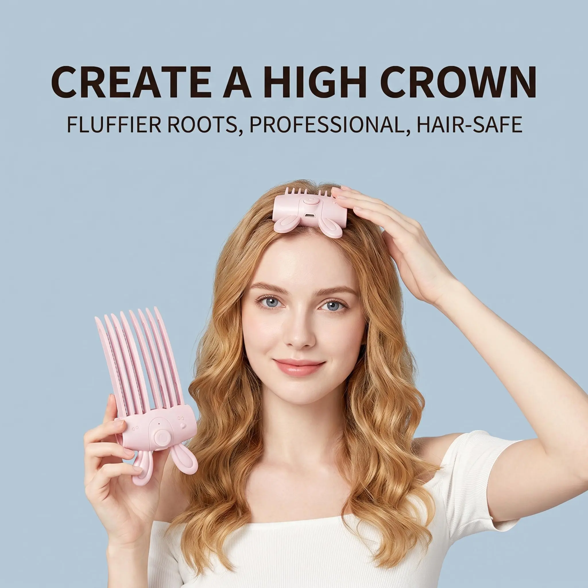 Cordless Heated Hair Root Volumizer Clip, Rechargeable Root Lifting Iron for Instant Volume & High Crown, Portable Electric Seamless Volumizing Styling Tool for Fine Flat Hair, Mini Fluffer Tool for Women, Long-Lasting Fluffy Hair Root Lift Iron