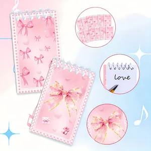 10Pcs Mini Spiral Notebook - Princess theme bow and heart design, a variety of patterns, metal ring binding, lightweight and portable, suitable for girls' daily writing