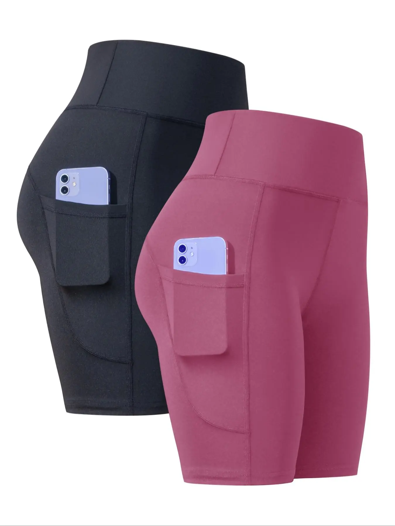 Women's Solid Color Gym Shorts, Breathable Comfortable Skinny Activewear Shorts for Yoga Gym Workout, Ladies Sportswear for Indoor Outdoor Wear, Side Pocket Shorts