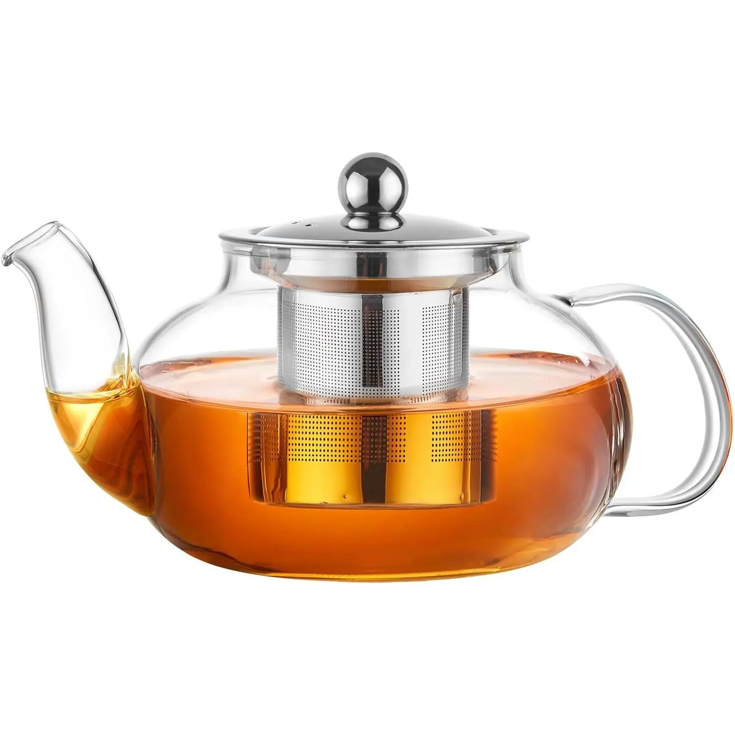 Glass Teapot Stovetop 20 OZ/600ml, Tea pot with Removable 18/8 Stainless Steel Infuser, Borosilicate Clear Tea Kettle, Teapot Blooming and Loose Leaf Tea Maker Tea Brewer for Camping, Travel