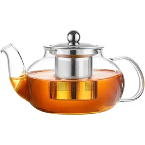 Glass Teapot Stovetop 20 OZ/600ml, Tea pot with Removable 18/8 Stainless Steel Infuser, Borosilicate Clear Tea Kettle, Teapot Blooming and Loose Leaf Tea Maker Tea Brewer for Camping, Travel