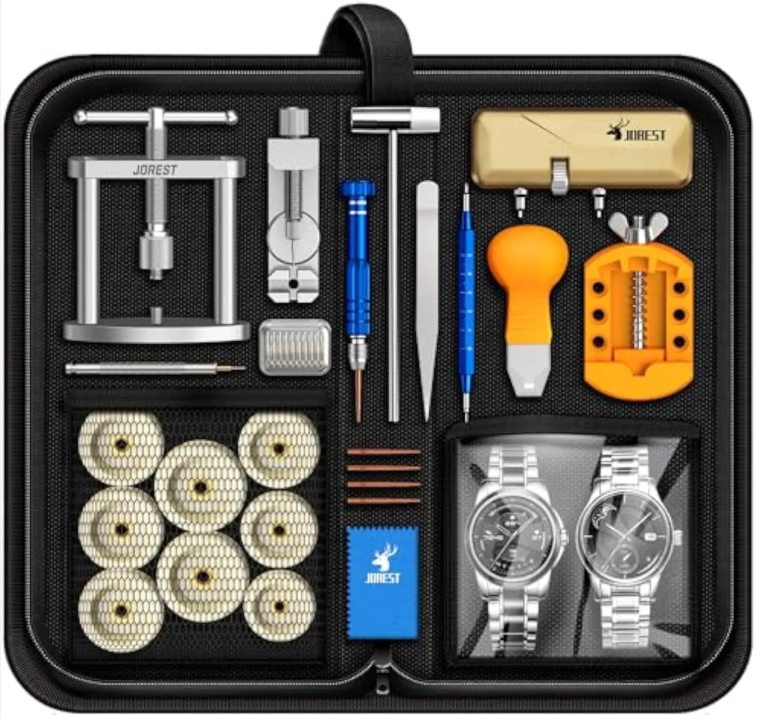 Summerfinds Jorest Portable Watch Repair Toolkit, All-in-2 Repair Tools for Battery Replacement, Strap Adjustment, Back Cover Opening Wrench, Case Opener-Closer, Bracelet Link Remover, Band Pin Removal Screwdriver, Spring Bar, Portable Repair Tools