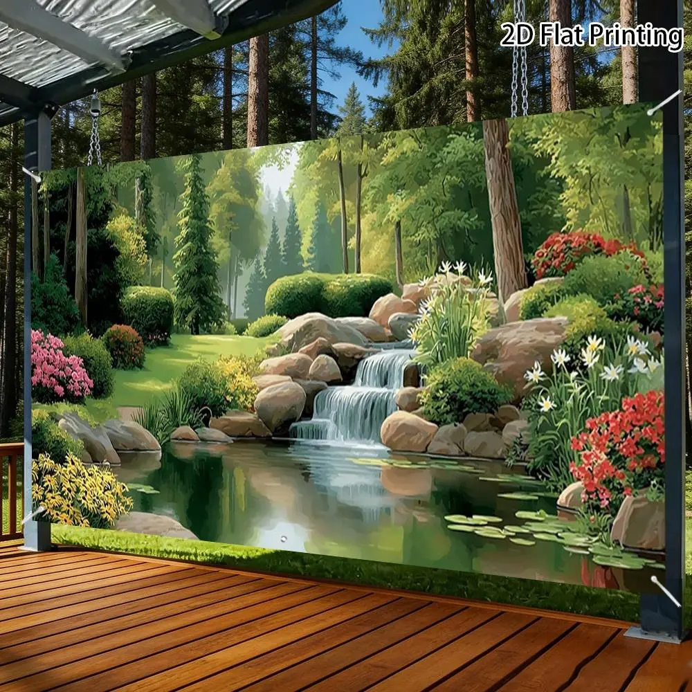 2D Flat Polyester Photography Backdrop Banner - HD Digitally Printed Natural Landscape Waterfall Pond Scene, Lightweight Soft Folding Cloth, Birthday Party Backdrop for Video Studio, Product Photography