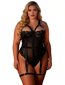 Women Sexy Lingerie Garter Plus Size Teddy Bodysuit Floral Snap Jumpsuit Crotch Chemise Nightie Sleeveless Boudoir Lace Babydoll Mesh Elegant Lace Nightgown Summer Womenswear Belt Bridal Elastic Floral Pants Piece Lingerie Sets XS-4XL