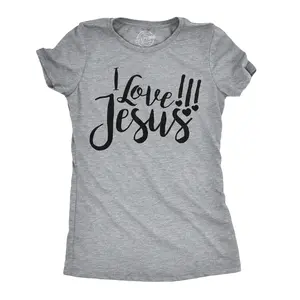 Womens I Love Jesus T Shirt Cute Religious Easter Christian Faith Pray Tee Funny Womens T Shirts Cute Vintage Fashion Casual Ladies T-Shirt Gift Easter Tops for Women Funny Religious Top Women's Novelty Tees Light Grey