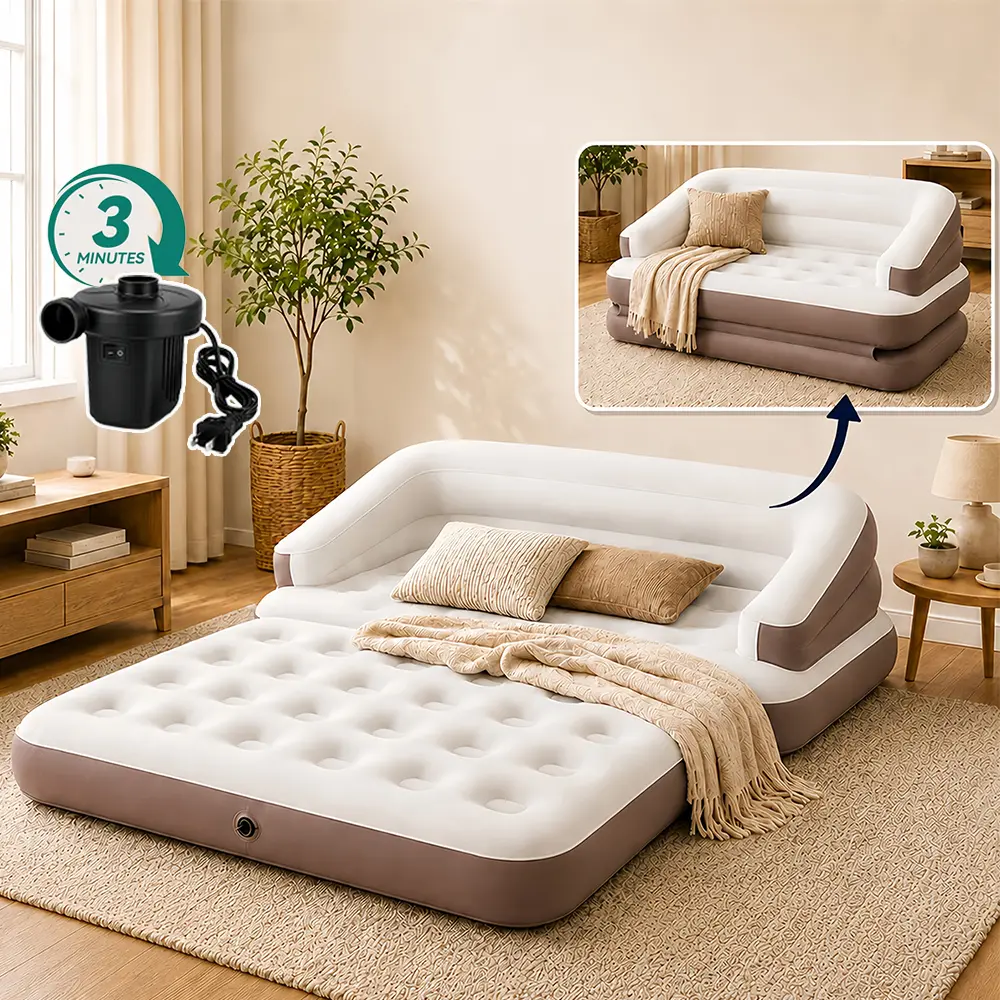 5-in-1 Inflatable Sofa Bed with Electric Pump, Convertible Air Mattress Couch for Living Room, Guest Room & Camping, Fast Inflation Portable Sleeper