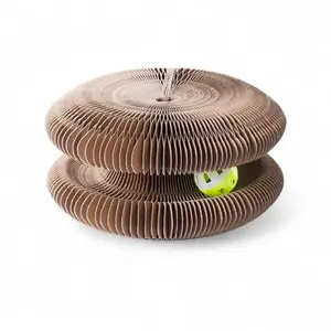 Cat's Head Accordion Cat Scratcher with Magnetic Closure & Built-in Rattle Ball Premium Corrugated Cardboard Material for Durable Scratching