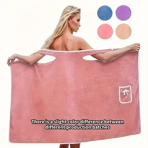 Women's Ultra-Soft Coral Fleece Bathrobe with Cute Bow Pocket, Thick Absorbent Home Wear Towel Dress, Multiple Colors Available