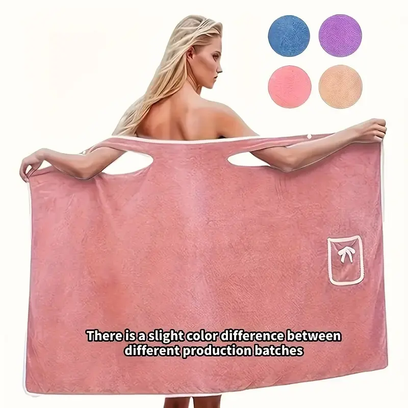 Women's Ultra-Soft Coral Fleece Bathrobe with Cute Bow Pocket, Thick Absorbent Home Wear Towel Dress, Loungewear, Multiple Colors Available