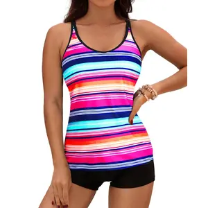 Yonique Women's Two Piece Tankini Swimsuits for Women with Boy Shorts Athletic Swim Tank Top Bathing Suits, Ladies Summer Beach Holiday Swimwear