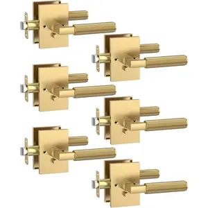 6 Pack Champagne Bronze Privacy Door Handles, Door Lever with Door Knobs Indoor for Bedroom Bathroom, Heavy Duty Interior Door Handles with Locks for Left Right Sided Doors