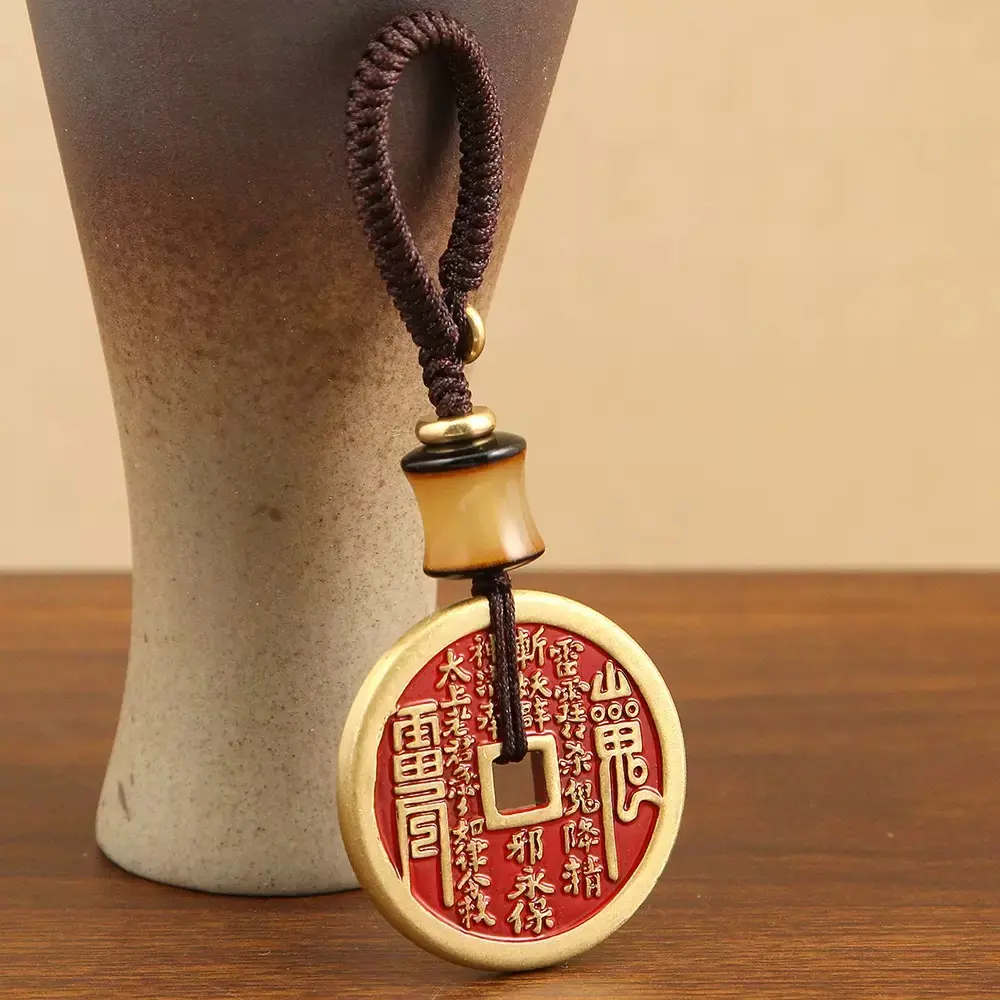 Authentic Chinese Traditional Vintage Home Decor Evil Mountain Ghost Taoist Agate Amulet Coins - Lightweight DIY Badge-Making Supplies, Knot-Ready Hanging Ornament, Gift Box-Included (Toys & Hobbies)