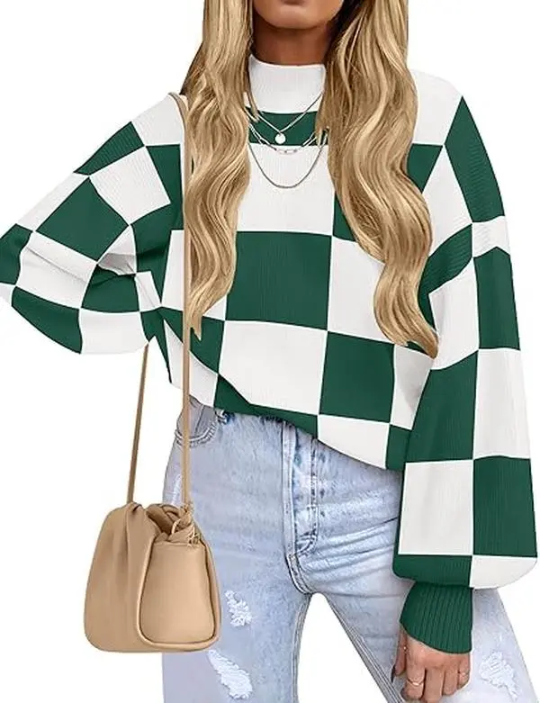 ZESICA Women's 2025 Fall Fashion Turtleneck Long Sleeve Striped Ribbed Knit Loose Pullover Sweater Tops