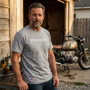 Motophile Definition Tee - Heavyweight 6.1 oz Union Made in USA Motorcycle T-Shirt with Official Motophile Definition & Signature Logo